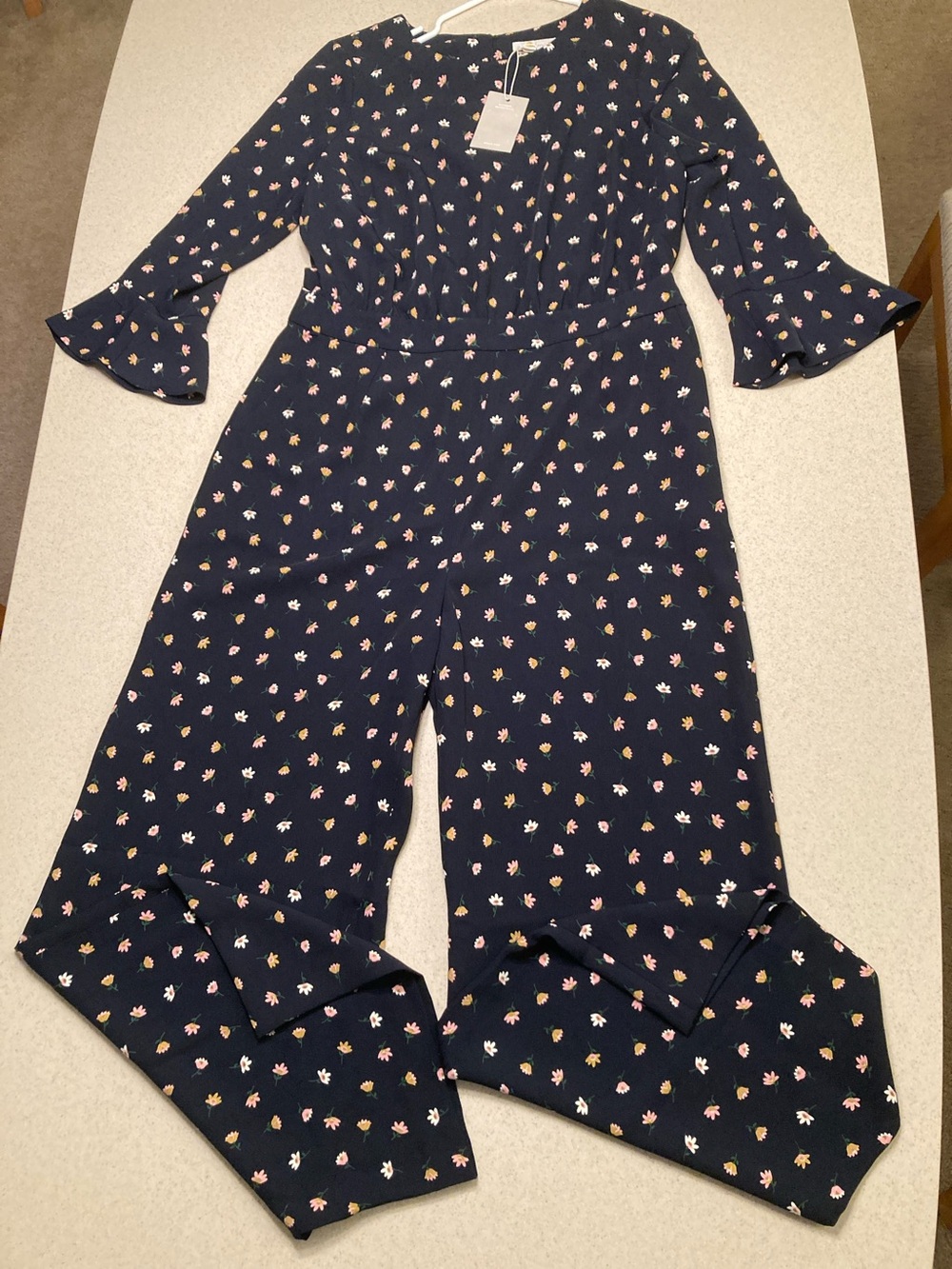 NWT Boden Navy Floral Print V‑Neck Wide‑Leg Jumpsuit Women Size 12 R